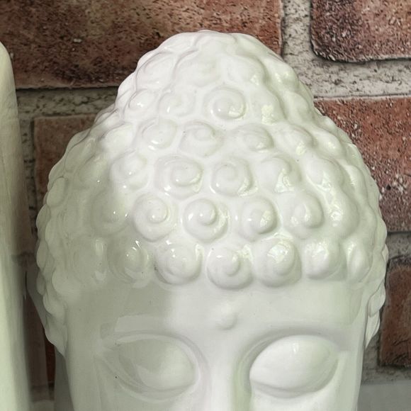 Buddha Bookends Set of 2 White Ceramic Oriental Zen Design Home Accent NWT - Picture 13 of 17
